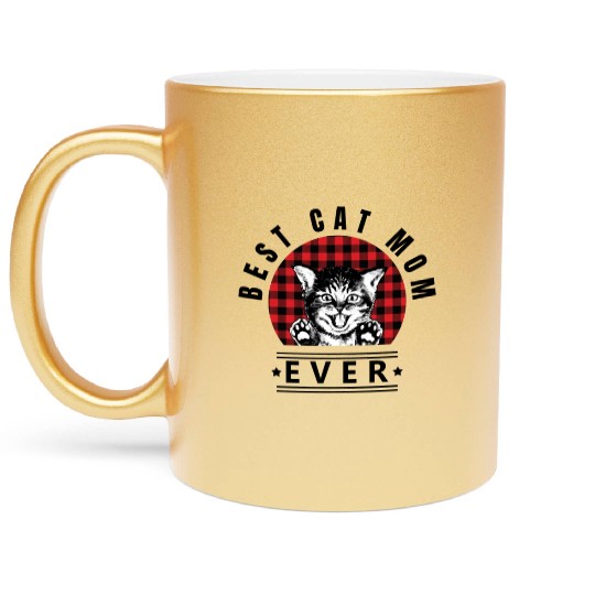 Best Cat Mom Ever Buffalo Plaid Check Metallic Mugs