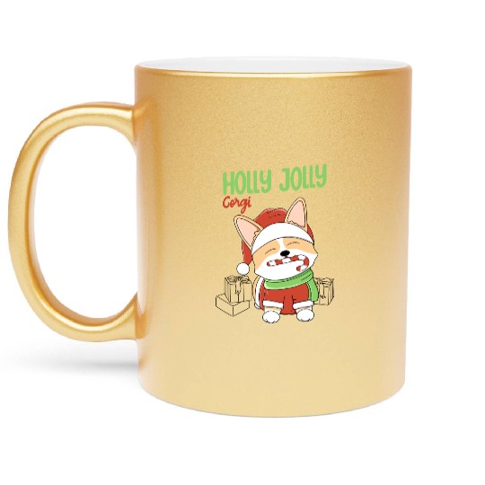 Holly Jolly Corgi Metallic Mugs