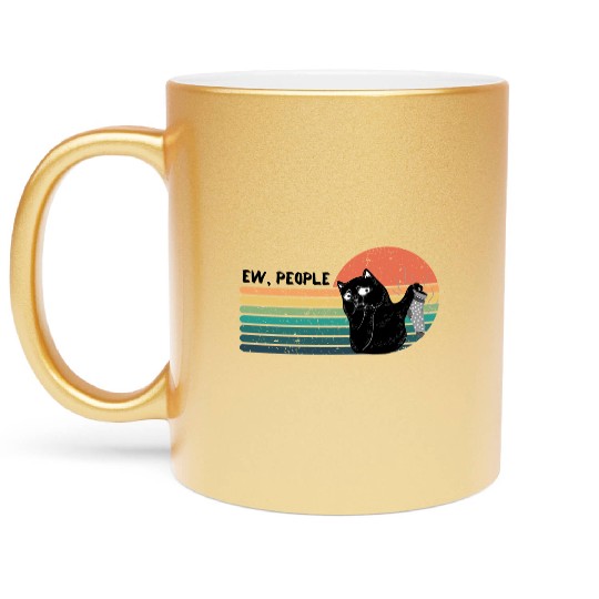 Ew, people - Disgusted Black Cat with Smelly Sock Metallic Mugs