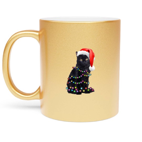 Black Cat Christmas Light Funny Cat Love Christmas Metallic Mugs