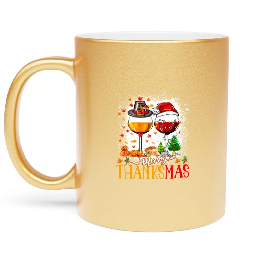 Merry Thanksmas Santa Hat Thanksgiving Christmas Metallic Mugs