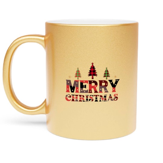 Xmas Merry Christmas Buffalo Plaid Fir Tree Metallic Mugs