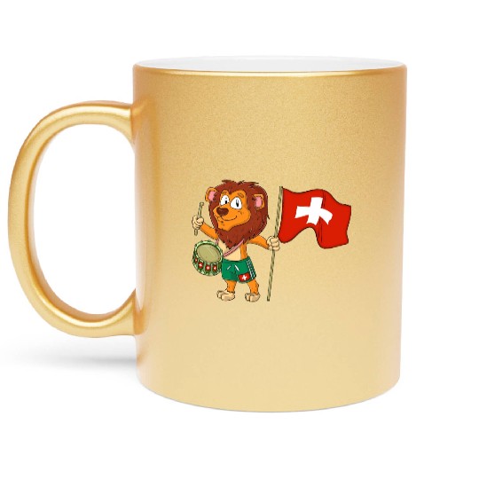 Lion with the Switzerland flag Metallic Mugs
