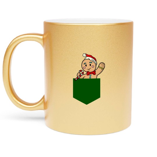 Christmas gingerbread man in breast pocket gift Metallic Mugs