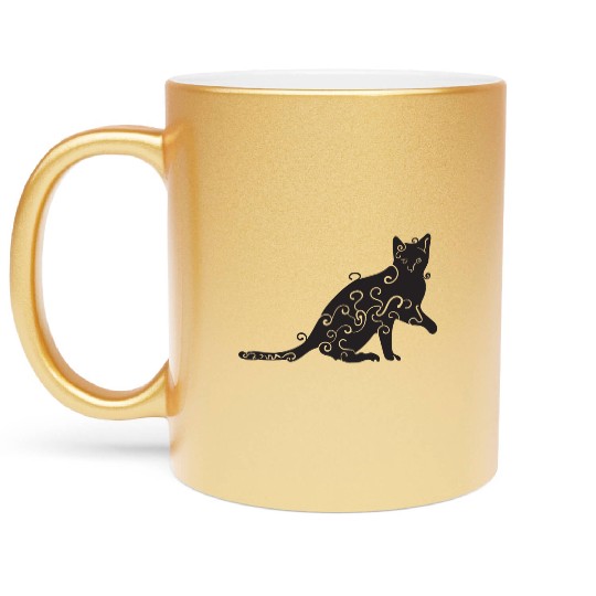 Black magic Cat desk mat , black cat holding on Metallic Mugs