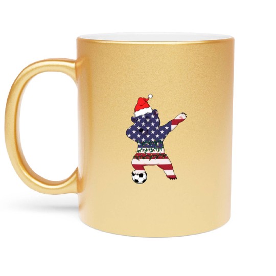 Soccer Boy Dabbing Polar Bear Christmas Hat Metallic Mugs