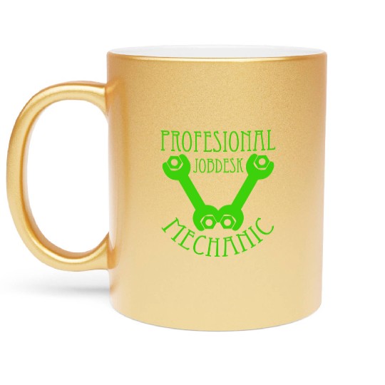 Profesional Jobdesk Mechanic Design Green Metallic Mugs
