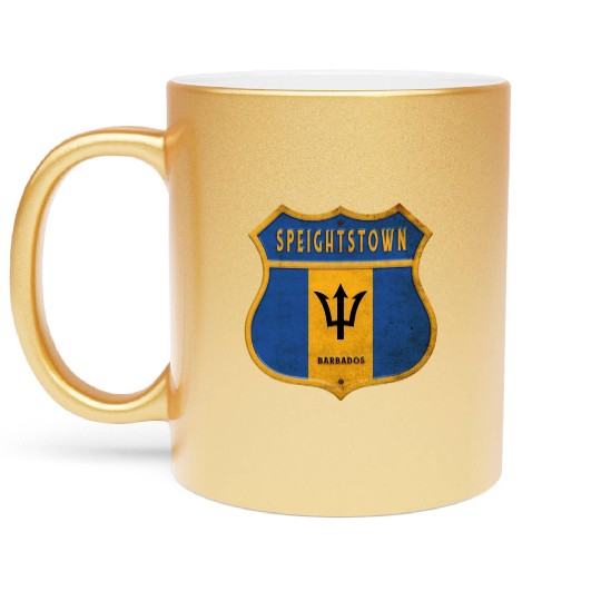 Speightstown Barbados coat of arms flag design Metallic Mugs