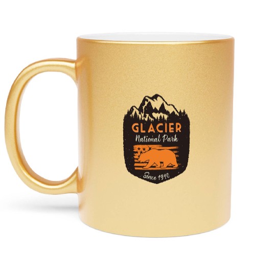 Glacier National Park US Flag Grizzly Bear Metallic Mugs