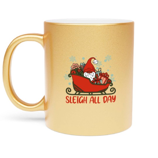 Xmas Christmas Sleigh All Day Gnome Metallic Mugs