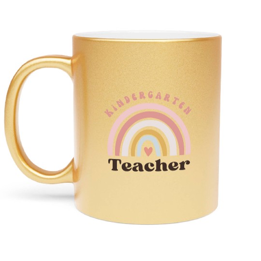 Cute "Kindergarten Teacher" Rainbow Boho Metallic Mugs