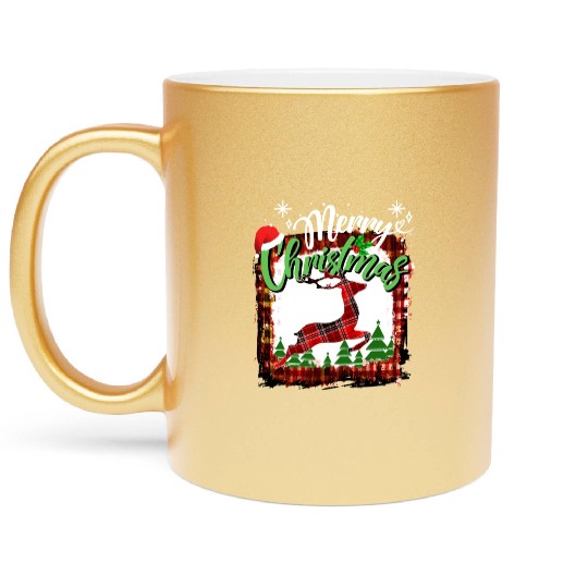 Red Plaid deer Christmas Lights Buffalo Family Metallic Mugs