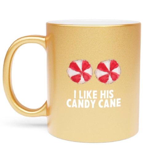 I Like His Candy Cane Funny Couples Christmas Metallic Mugs
