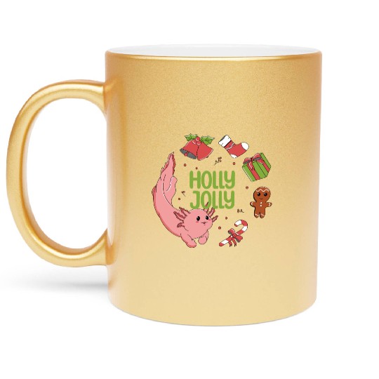 Holly Jolly Axolotl Metallic Mugs