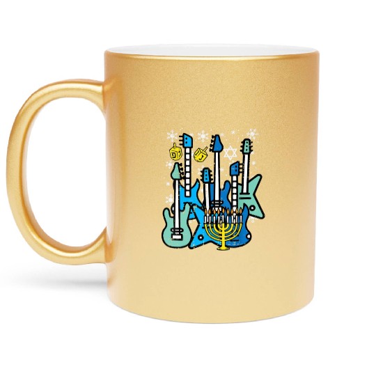 Hanukkah Guitars Chanukah Jewish Rock Rocker Metallic Mugs