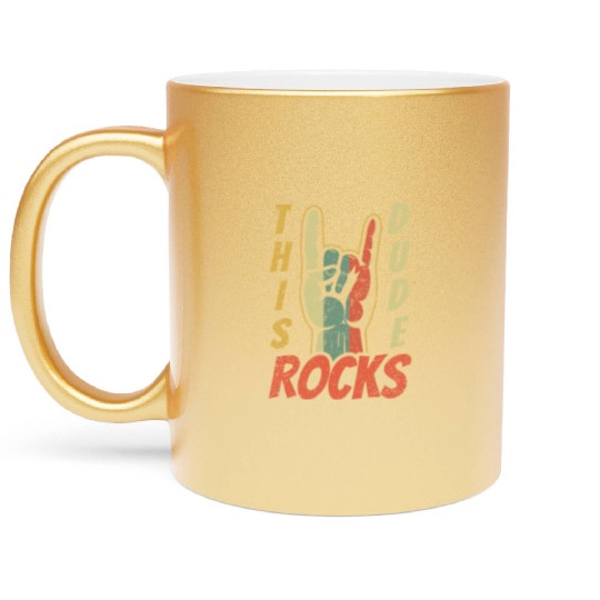 Retro Rock Sign Rock Hand Metal Kid Rocker Metallic Mugs