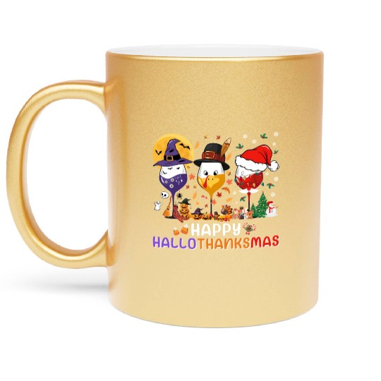 Hallothanksmas Halloween Thanksgiving Christmas Metallic Mugs