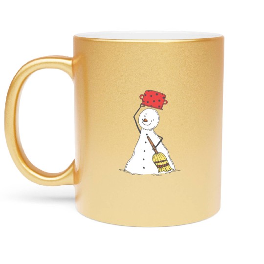 funny snowman with mustache and carrot Metallic Mugs