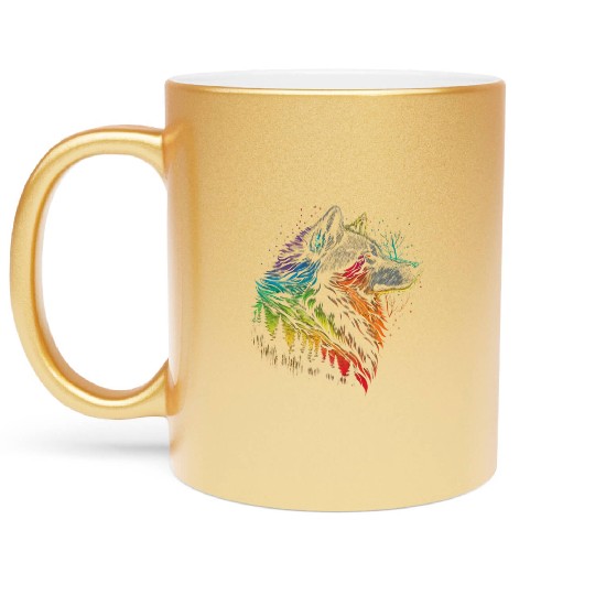 Rainbow Wolf Metallic Mugs
