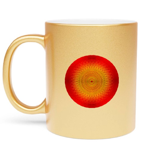 Red Circle Golden Sun Illustration Metallic Mugs