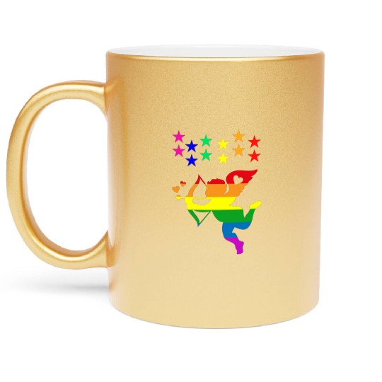 cupid rainbow valentines day hearts day love gift Metallic Mugs