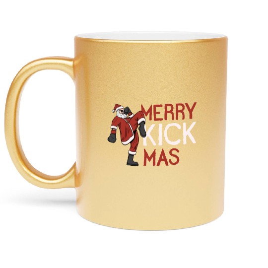 Santa Claus Martial Arts Merry Kickmas Martial Metallic Mugs