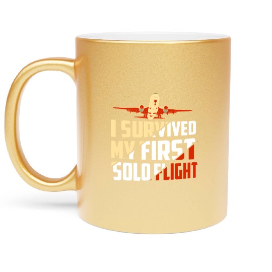 I Survived My First Solo Flight Aviation Metallic Mugs