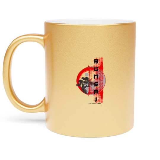 Yin Yang Bonsai Tree Japanese Design Buddhist Zen Metallic Mugs