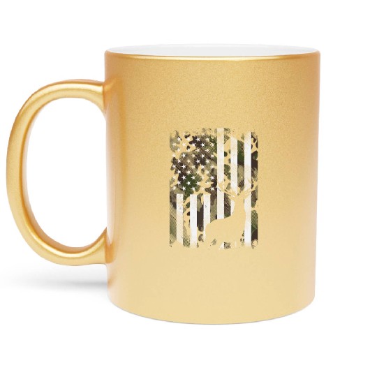 Camo US Flag Deer Elk Buck Camoflage Hunting Hunte Metallic Mugs