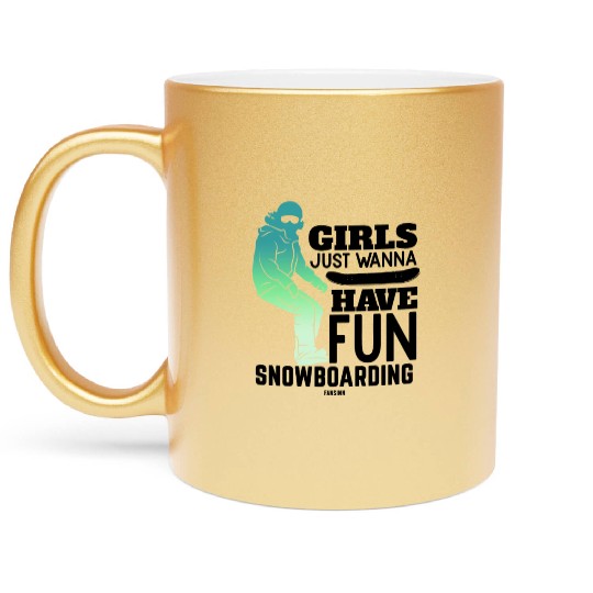 Snowboard girl woman winter holidays Metallic Mugs