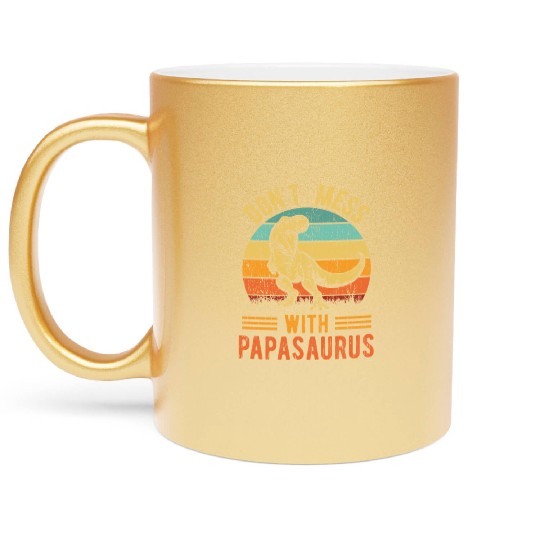 Papa Dad Father Dinosaur Funny Design - Papasaurus Metallic Mugs