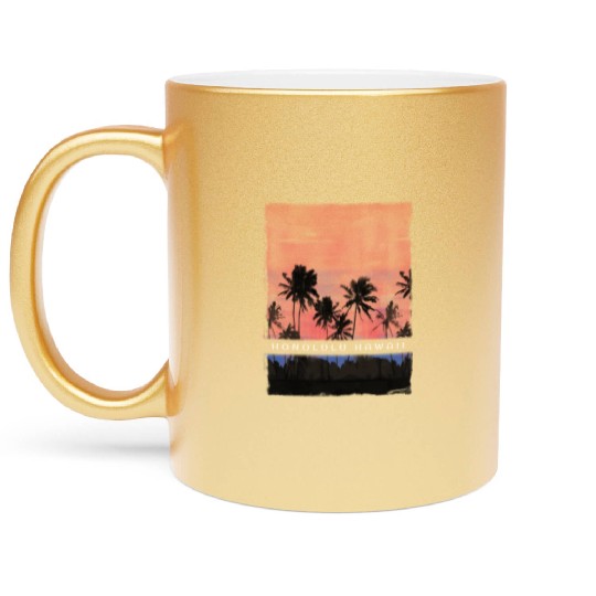 Honolulu Oahu Hawaii Vacation Souvenir Palm Tree Metallic Mugs