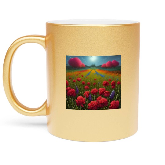 Beautiful Flowers along the Field Road Horizon Metallic Mugs