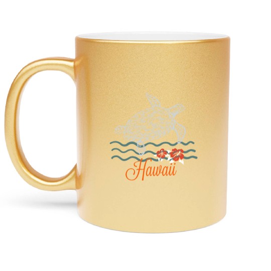 Hawaii Sea Turtle Hibiscus Flowers Souvenir Metallic Mugs