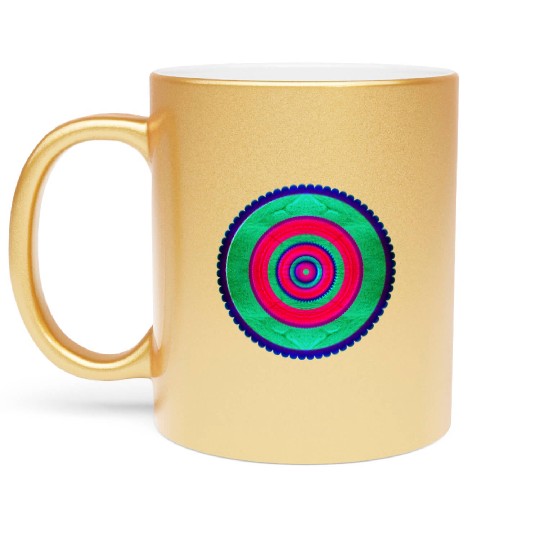 Green-Pink Circle Geometric Pattern Metallic Mugs