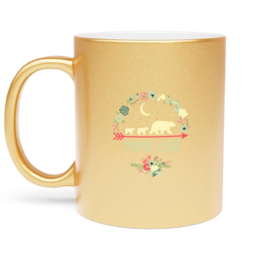 Floral Mama Bear With 2 Cubs Metallic Mugs
