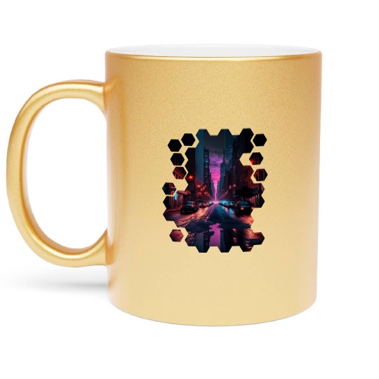 New York Vaporwave Aesthetic Retro Style Love NY Metallic Mugs