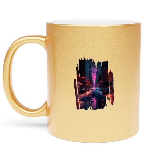 New York Vaporwave Aesthetic Retro Style Love NY Metallic Mugs
