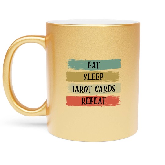 Eat Sleep Retro Vintage Tarot Cards Cartomancy Metallic Mugs