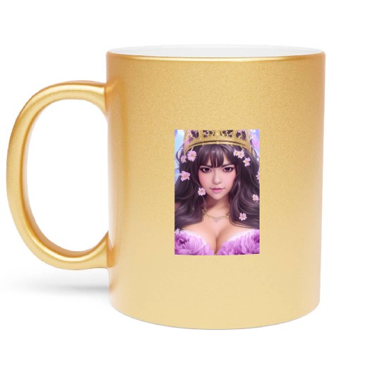 Crown and Pink flowers Metallic Mugs