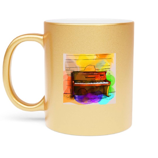 A beautiful piano in front of a colorful wall Metallic Mugs