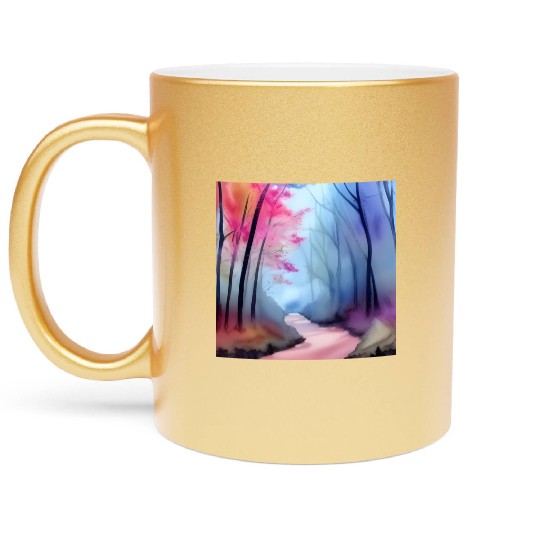Pink and blue watercolor trees Metallic Mugs