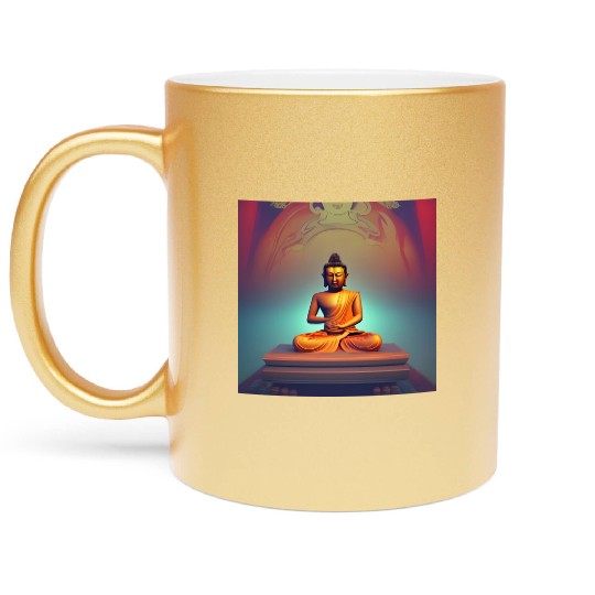 Buddha statue portrait Metallic Mugs