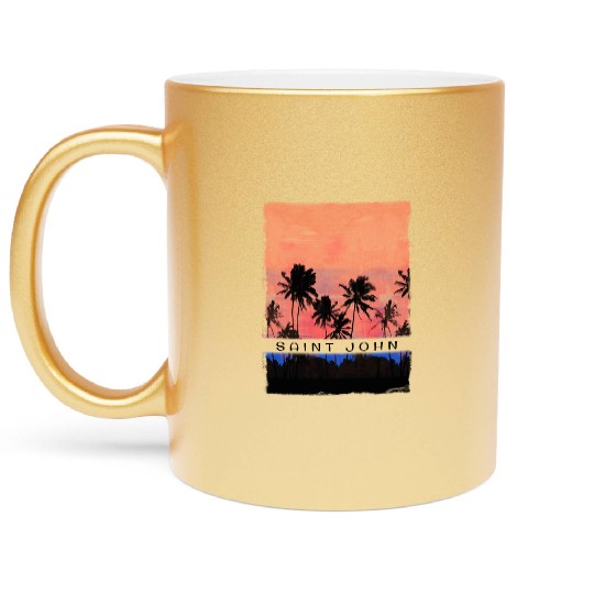 Saint John Caribbean Vacation Souvenir Beach Palm Metallic Mugs