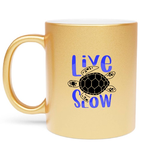 Relax and Live Slow Sea Turtle Beachy Vacation Metallic Mugs