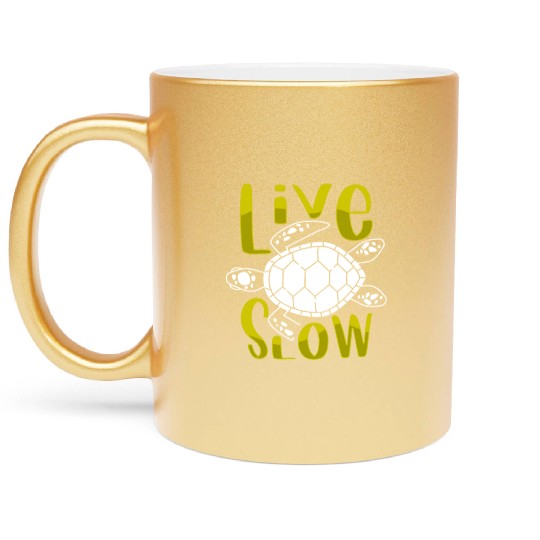 Relax and Live Slow Sea Turtle Beachy Vacation Metallic Mugs