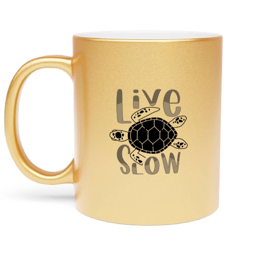 Relax and Live Slow Sea Turtle Beachy Vacation Metallic Mugs