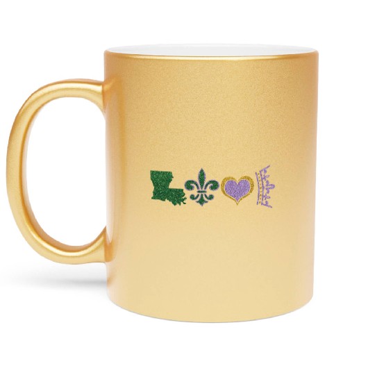 Party Festival Parade Beads Love Mardi Gras Metallic Mugs