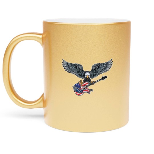 Guitar Eagle USA Flag Patriotic Guitar Lovers US Metallic Mugs