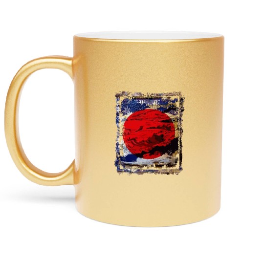 Japan Flag Red Circle Blue Mountain Collage Art 74 Metallic Mugs